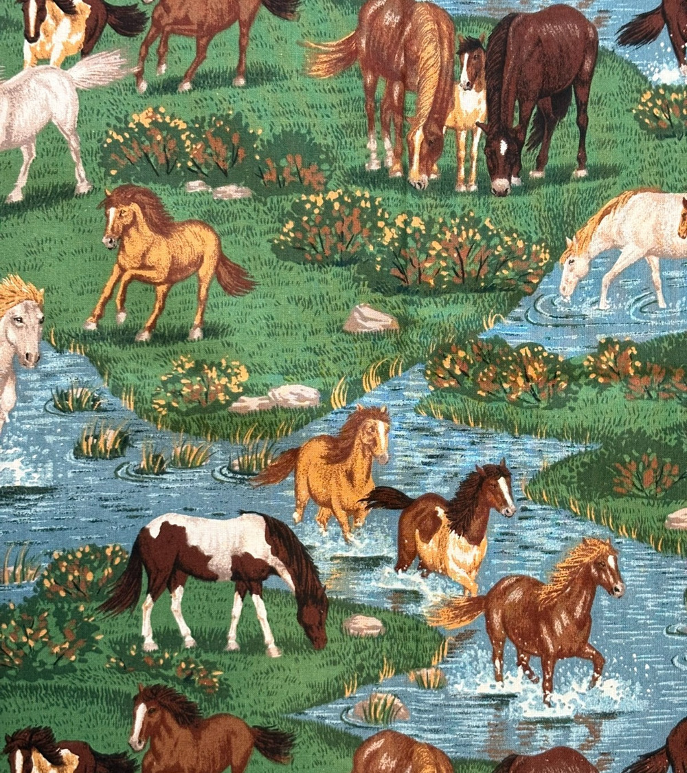 Wild Horses Cotton Fabric All Over Print 1.5 yards+ Springs Industries Vintag